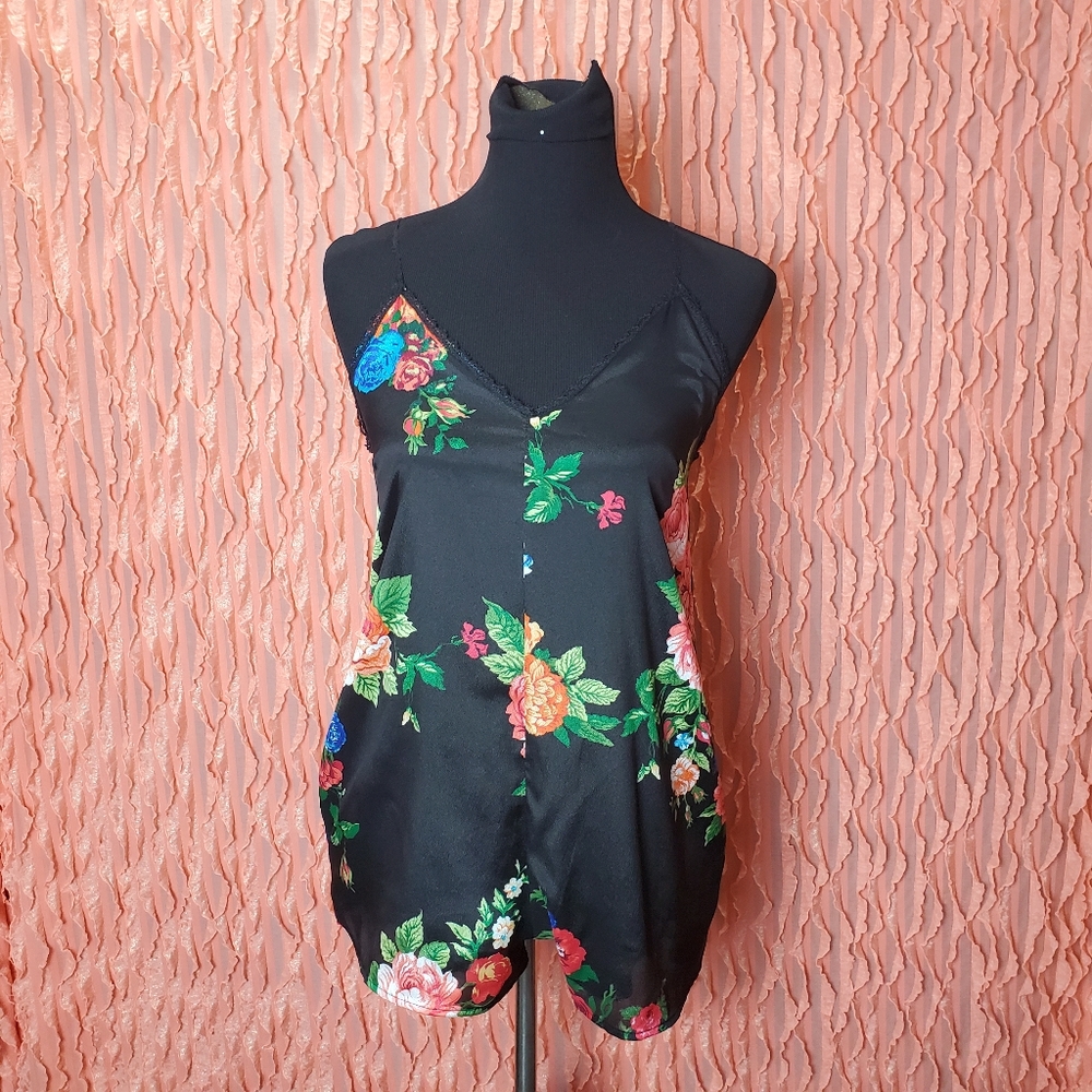 Honey Punch Black Floral Romper